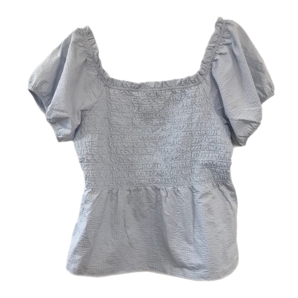 J.Crew Baby Blue Seersucker Smocked Top - Picture 4 of 7